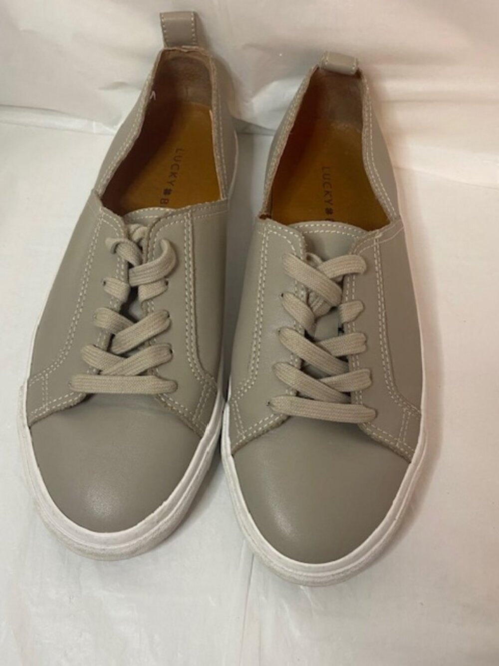 Lucky Brand Dansbey Leather Lace-Up Sneakers - Grey/Chinchilla, Women's Size 7.5